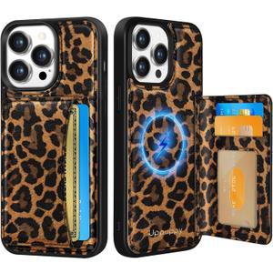Uppuppy for iPhone 12 Pro Max Case with Wallet - Fits 4 Card Slots, Compatible with MagSafe for Women Aesthetic Durable PU Leather Credit Card Holder Kickstand Phone Cover for Apple 12 Promax, Leopard