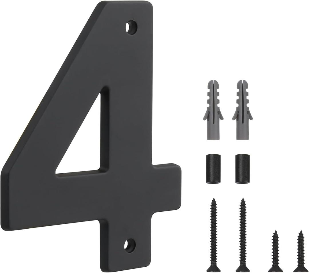 HASWARE Floating House Number Sign for Home - 5 Inch Modern Numerous Easy DIY Installation for Post Street (Black, 4)