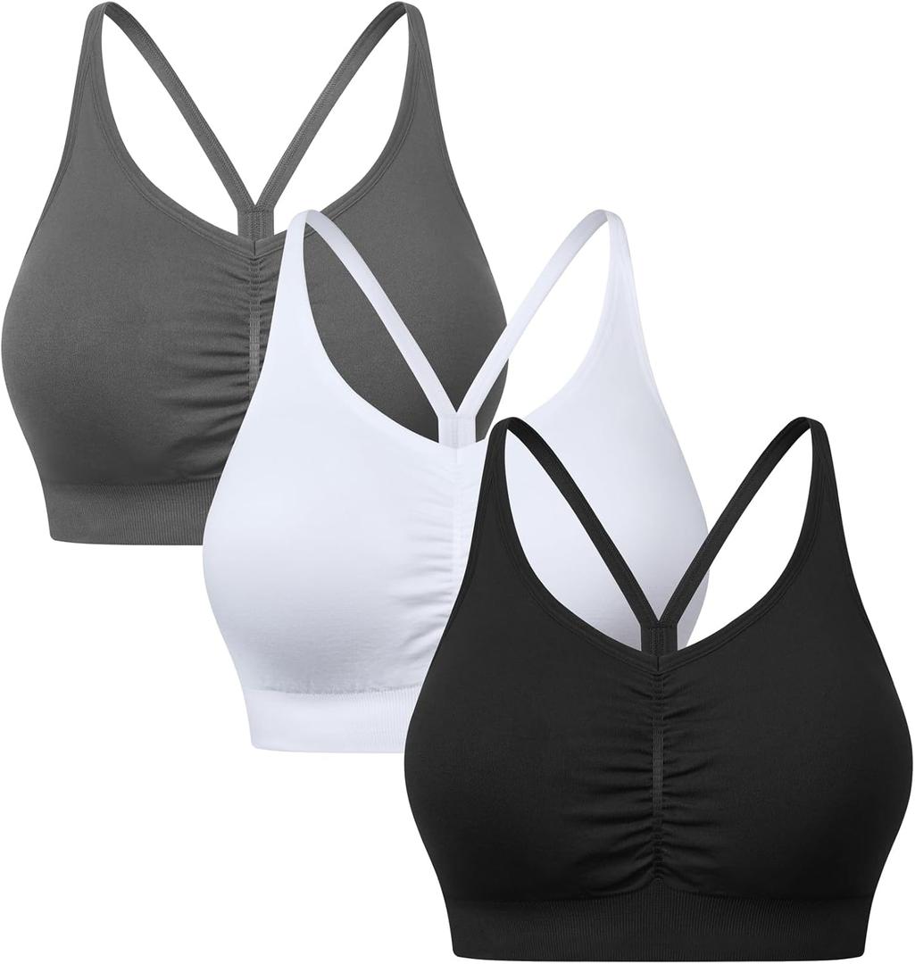 GXXGE Y Back Sports Bras for Women High Impact Spaghetti Thin Strap Fitness Gym Activewear Workout Yoga Bra (Medium, Black/Grey/White)