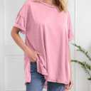 Women Oversized T-Shirt Crew Neck Loose Fit Short Sleeve Tops Summer Casual Blouse Y2K 2025 Basic Top Tees (Pink, M)