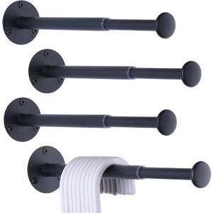 4 Pack Retractable Hanger Holder for Laundry Room, Wall Mount Organizer Rack for Lightweight Clothes, Space Saving Laundry Hook Rod, Keep Empty Hangers Handy, Black
