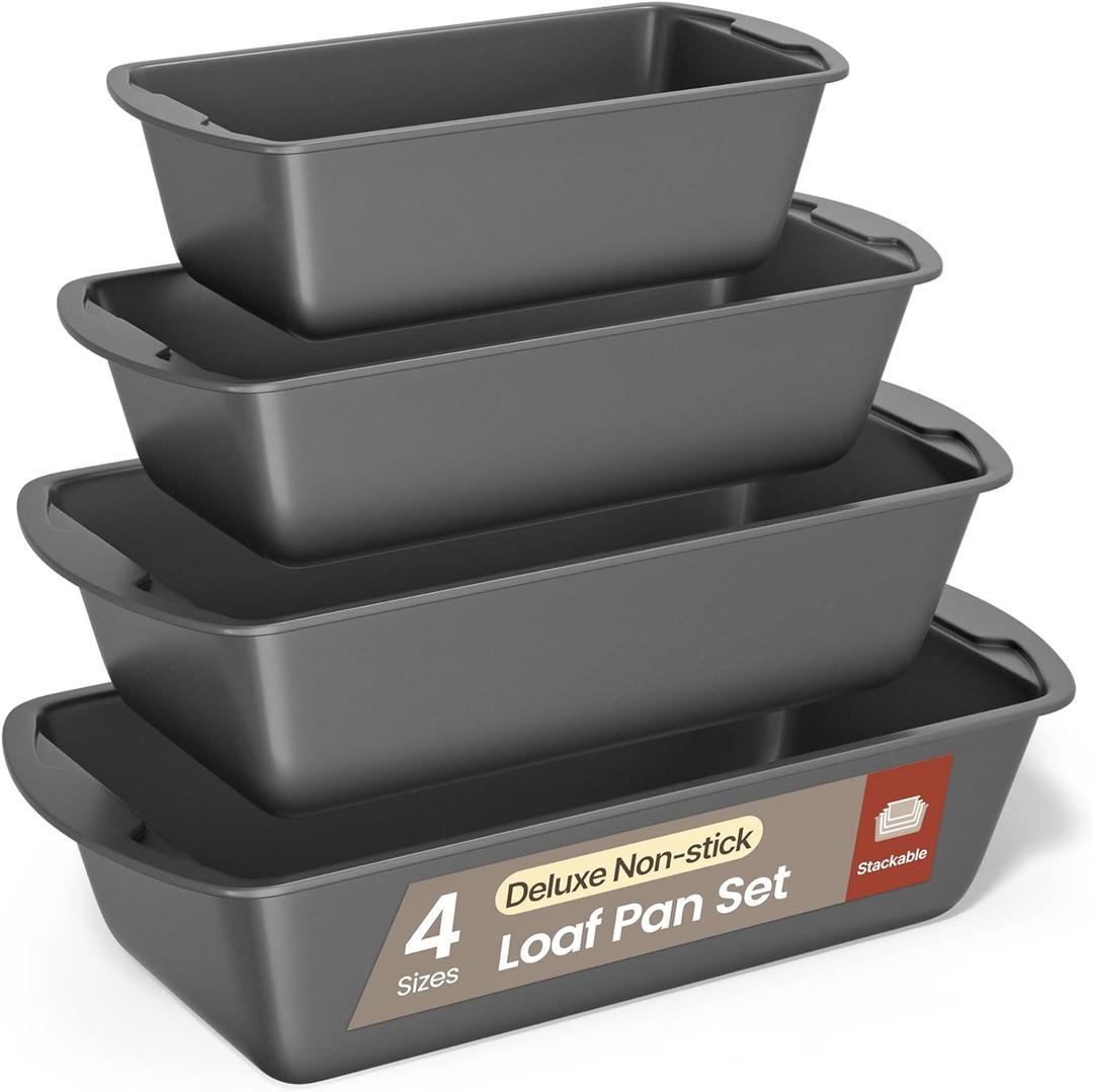 Loaf Pan Set 4-Piece - Deluxe Nonstick Carbon Steel Bakeware for Perfect Bread and Cakes  Dishwasher Safe, Premium Pans for Home Baking (4 Pack (Varied Sizes), Gray)