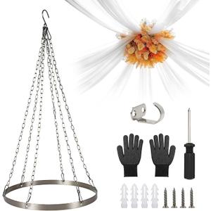 HOMAR 12inch Ceiling Drapes Hanging Kit, Silver Metal Ceiling Canopy Hoop Hardware Kit, for Wedding Party Ceiling Hanging Fabric Indoor Outdoor Decoration Round