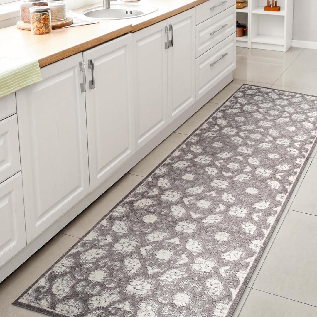 JONATHAN Y Tile Trellis Indoor Outdoor Runner Rug 2X8 Light Gray/Ivory, Gallia High-Low for Backyard, Patio, Porch, Easy-Cleaning, High Traffic, Pet-Friendly, Non-Shedding (AMC107A-28)