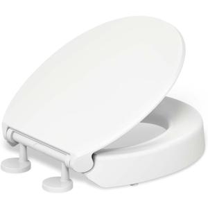 KOHLER 25876-0 Hyten Elevated Quiet-Close Round Toilet Seat, Contoured Seat with Grip-Tight Bumpers, Quick-Attach Hardware, White