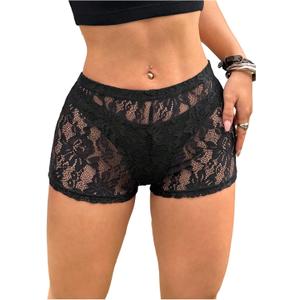 Milumia Women's Sheer Mesh Lace See Through Micro Shorts Y2k Rave Going Out Concert Mini Booty Shorts (Black, L)