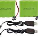 Blomiky 2 Pack 4.8V 2200mAH AA NiMH Rechargeable Battery with SM-2P Plug and USB Cable for SY-E511 Some RC Excavator RC Vehicle Car Truck Crawler / 4.8V NiMH 2
