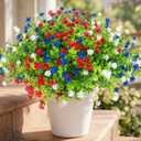 Hananona 12 Pcs Artificial Flowers Outdoor, Faux Artificial Plants UV Resistant Plastic Patriotic Flower Bulk for 4th of July Hanging Planter Porch Window Home Summer Decor 12, Red, White, Blue