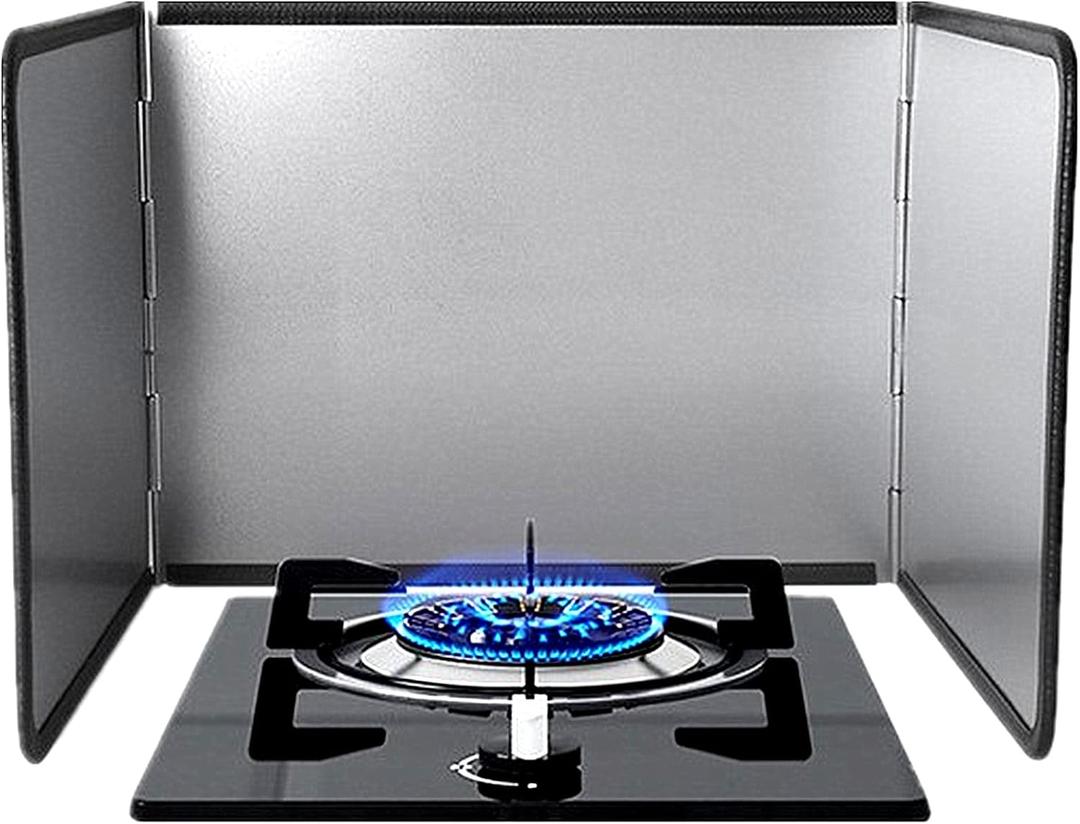 3 Sided Splatter Guard,Foldable Stainless Steel Oil Splatter Screens for Frying,Oil Splash Insulation Board,Nonstick Oil Splatter Guard Stove Heat Insulation Board for Cooking (12" X 37.5"- 3 Panels)