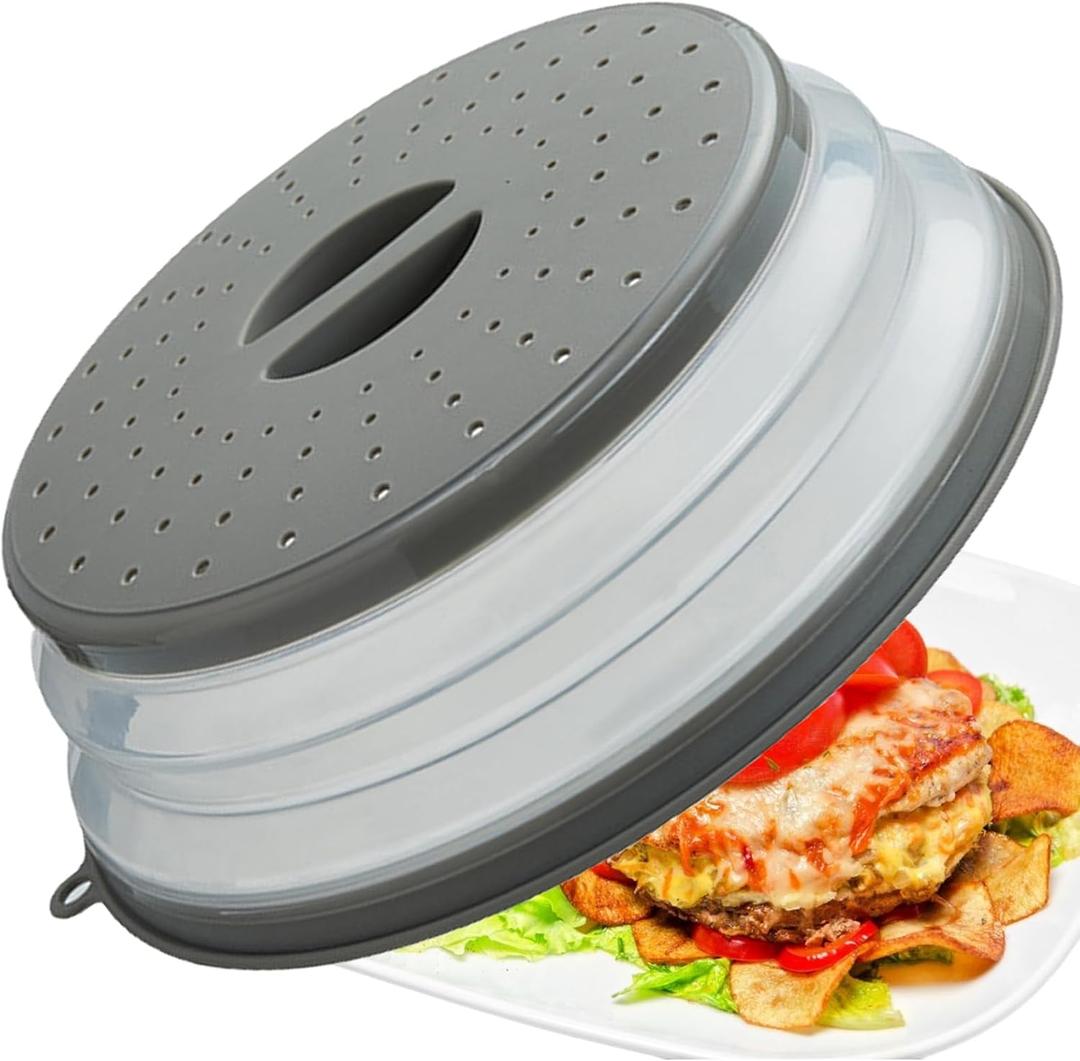 Microwave Splatter Cover Vented for Food, Splatter Guard & Colander Kitchen Gadget for Fruit Vegetables Microwave Plate Cover with Hook Hole,Dishwasher-Safe,BPA-Free Silicone & Plastic (1 Pack) 