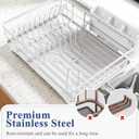 SNTD Dish Drying Rack for Kitchen Counter - Large Dish Rack with Drainboard, Rustproof Dish Drainer with Utensil Holder for Sink, White