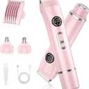 4-in-1 Bikini Trimmer for Women, Dual Head Electric Razors Shaver | Painless Bikini, Body & Facial Hair Remover | IPX7 Waterproof for Wet/Dry Use | Includes Nose & Eyebrow Trimmer Heads(Pink)