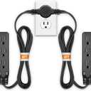 Twin Extension Cord Power Strip - 12FT Dual Extension with Flat Wall Plug, Split Extension Cord with Multiple Outlets,Double Head Outlet for Behind Bed, Couch,Indoor Flush Design(Black)