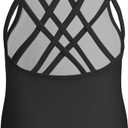 Phineein High Neck Gymnastics Leotard with G-hook Closure Sleeveless Criss-cross Backless Dance Leotard (10-12 Years, Black)