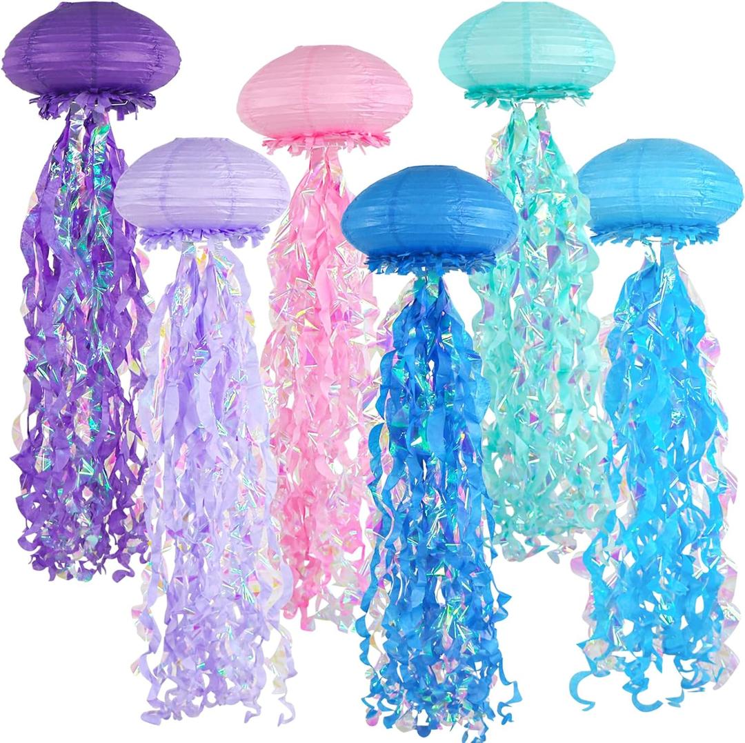 ADLKGG Jellyfish Paper Lanterns, Blue Pink Purple Under The Sea Party Decorations, Hanging Jelly Fish for Mermaid Ocean Themed Birthday Party Decorations, Baby Shower Classroom Decor, 5PCS (Muti Color)