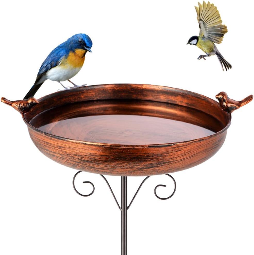 DREAMSOUL 38" Bird Bath with 5 Prongs Stakes, Metal Freestanding Bird Bath for Outside for Garden Yard Patio Decor (Brown)