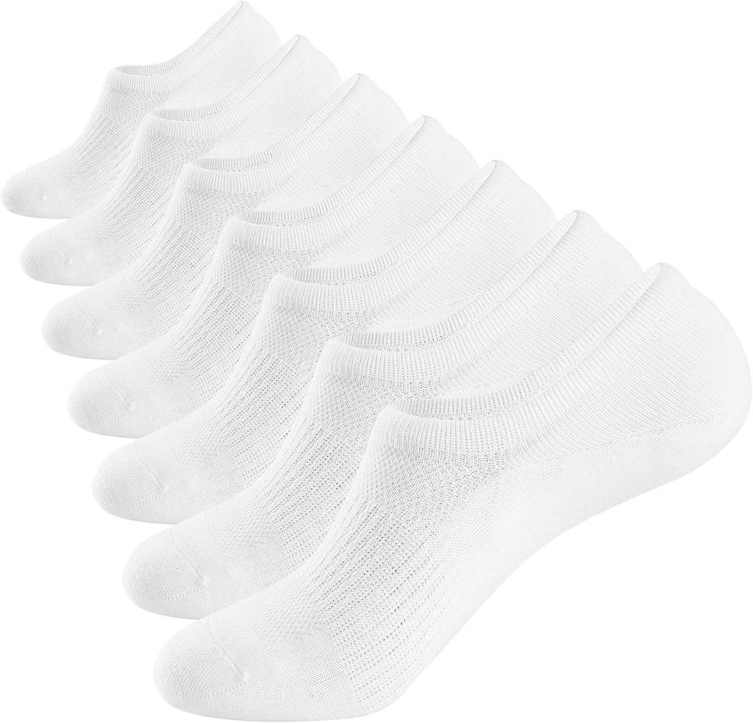 WANDER No Show Socks Mens 7 Pair Cotton Thin Non Slip Low Cut Men Invisible Sock 6-9/ 10-12 (Sock Size:12-14, 7 White)