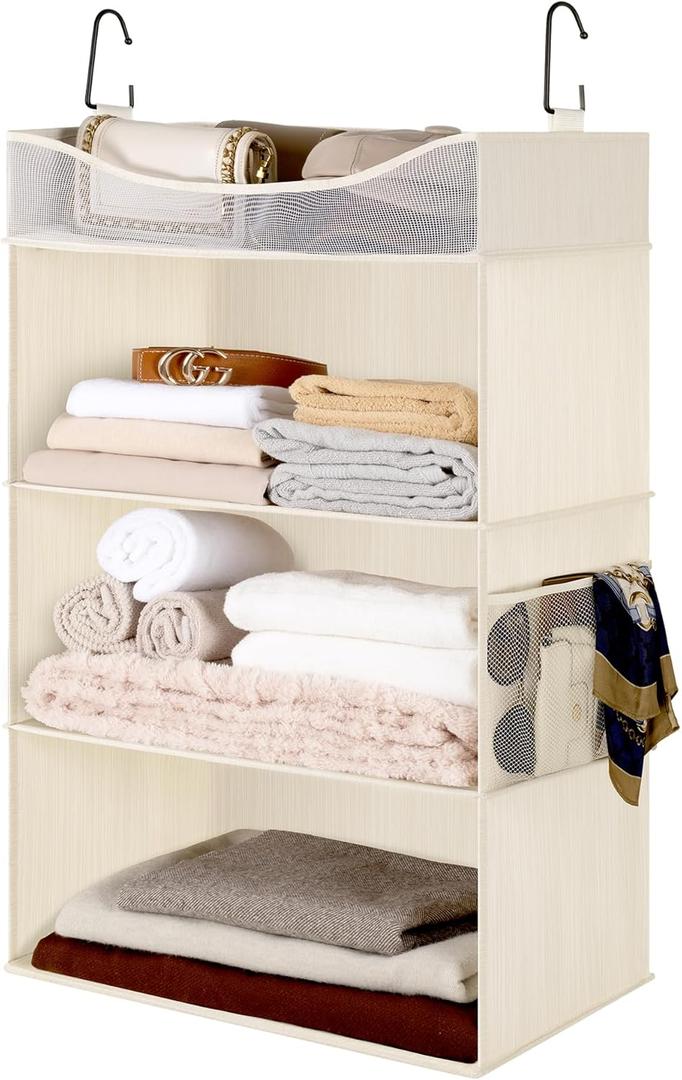 StorageWorks Hanging Closet Organizer, 3-Shelf Hanging Closet Shelves with Top Shelf, 19 "W x 12" D x 31" H, Extra-Large Space, Ivory White (19 "W x 12"D x 31"H, Ivory White)