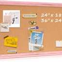 Cork Bulletin Board 36" x 24", Wall Mounted Cork Board with Pink Wooden Frame, Decorative Pin Board for Office, Home & Classroom Decor, White