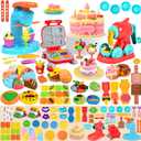 70 PCS 4 in 1 Dough Sets for Kids Ages 3-4-8, Art Crafts Dough Tools Kit, Ice Cream Playset Noodle Hamburger Cake Maker Machine, Kitchen Creations Food Play Toys Toddlers Boy Girl