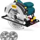 Enventor 7-1/4-Inch Circular Saw, 10A Pure Copper Motor Electric Circular Saws with Laser Guide, 2 Blade Saws (40T/24T), Adjust Cutting Angle from 0 to 90, Single Handed Bevel, 5800RPM, Blue