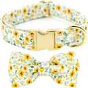 Tunkoo Dog Collar Floral with Elegant Bow Tie Soft Comfy Cotton Adjustable Collar, Premium Metal Buckle for Puppy and Cat Small Medium LargeDaisy FlowersS