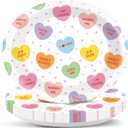 50Pcs Valentine's Party Oval Plates 11 Inch Disposable Conversation Heart Paper Plate Valentine Tableware Dinnerware Set Heart Platter Dish Tray for Anniversary Wedding Party Decor Supplies