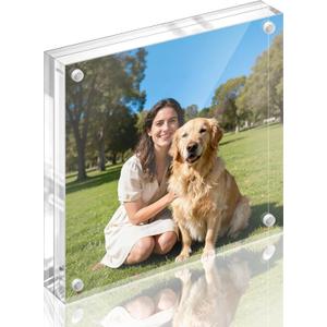 Vowcarol Acrylic 5x5 Picture Frame, Clear Two Sided Display, Free Standing Magnetic Frame for Displaying Size 4x4 Pictures - 1 Pack