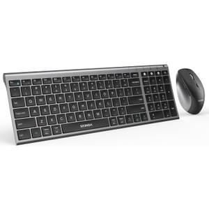 seenda Wireless Bluetooth Keyboard and Mouse Combo, COE401 Rechargeable Slim Keyboard Mouse, 3 Multi-Device Connection, Compact Quiet Set Compatible for Mac/Windows Laptop MacBook iPad, Black Gray