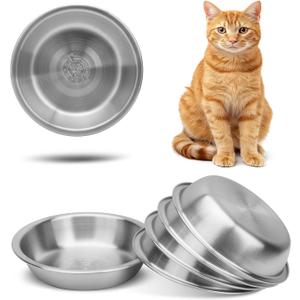 6 Pcs Stainless Steel Cat Bowls, Metal Cat Bowls Whisker Friendly, 5.5Inch Shallow Wide Cat Food Dishes, Replacement Basic Cat Plates