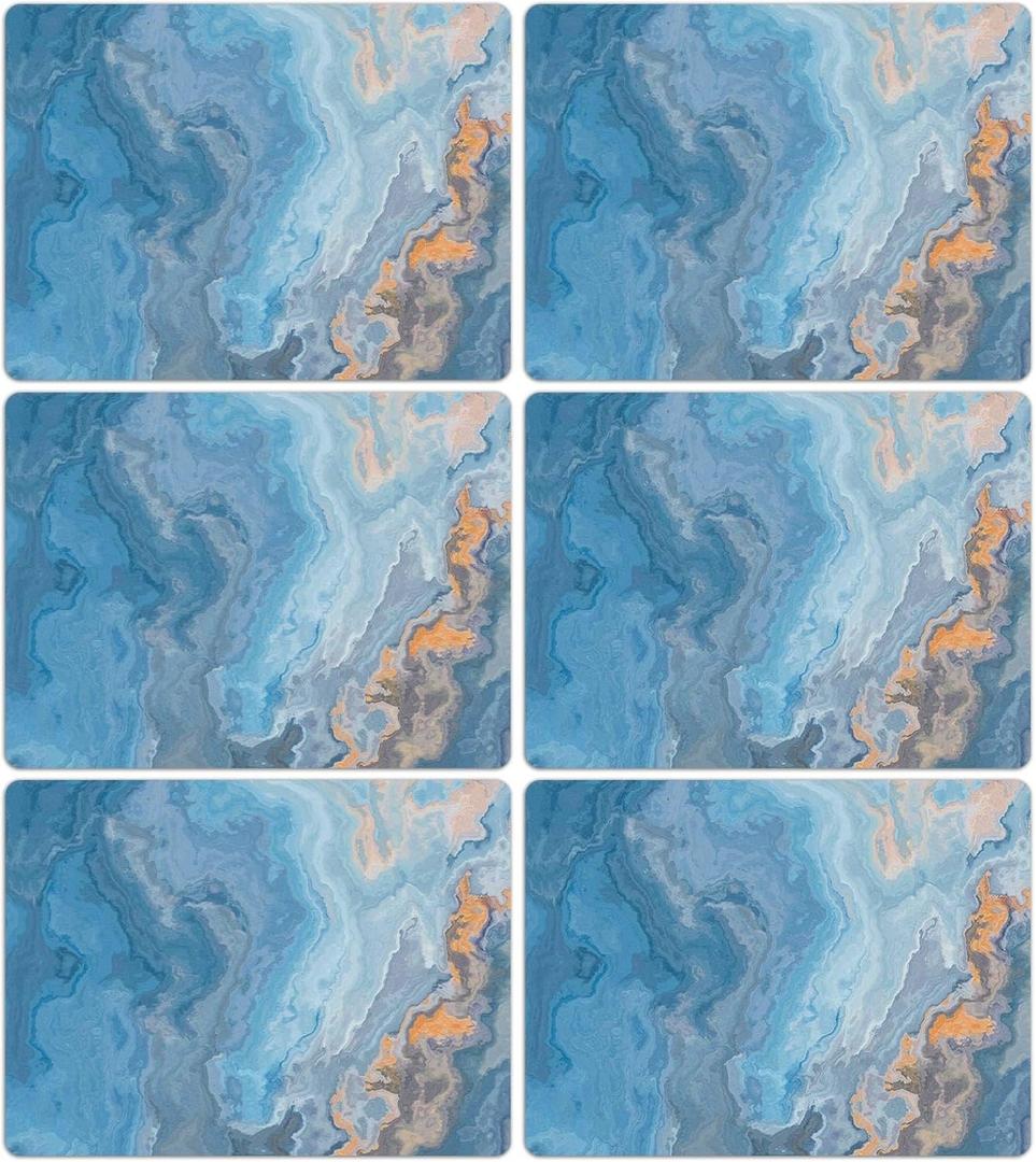 Marble Placemats Set of 6 Blue Marbles Plastic Table Mats Marble Theme Place Mats Wipe Clean Washable Holiday Table Decoration for Indoor Outdoor Party Kitchen Dining