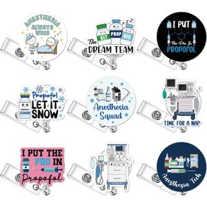 Suncalla 9 Pcs Anesthesia Badge Reel Gifts CRNA Retractable ID Badge Holder Acrylic Anesthesiology Week Gift for Hospital Anesthetist Doctor Anesthesiologist ICU Nurse Resident Surgical Tech