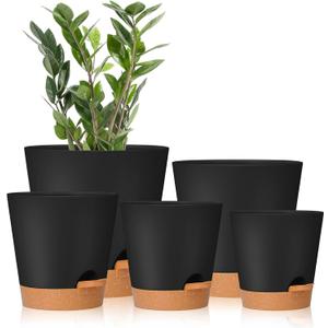 GARDIFE Plant Pots 7/6.5/6/5.5/5 Inch Self Watering Planters with Drainage Hole, Plastic Flower Pots, Nursery Planting Pot for All House Plants, African Violet, Flowers, and Cactus,Black