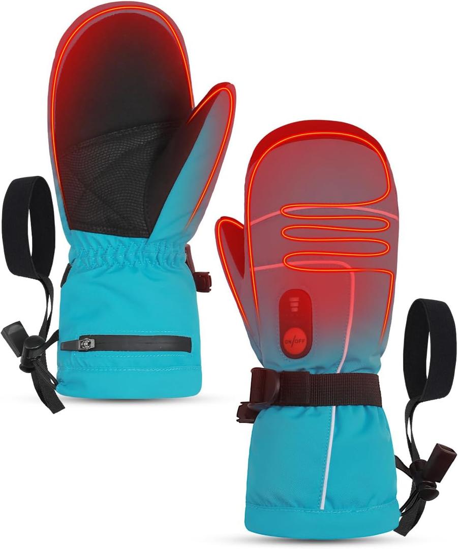 Heated Gloves for Kids, 7.4V Rechargeable Battery Winter Gloves for Boys Girls, Waterproof Windproof Heated Mittens for Kids, Outdoor Skiing Snowboarding Sledding Cold Weather (XX-Small, Blue)
