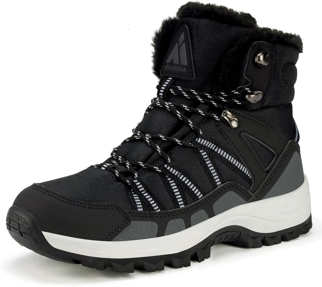 Mishansha Women's Winter Snow Boots Waterproof Warm Fur Lined Ankle Hiking Boot Non-Slip Outdoor Cold Weather Shoes (11, Black-0199)