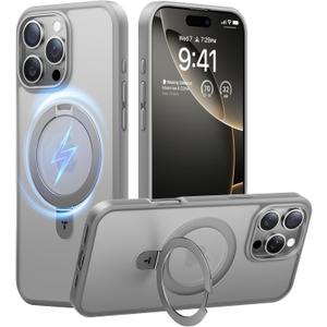 TORRAS for iPhone 16 Pro Max Case Phone Casewith Stand, Compatible with MagSafe, Military Grade Drop Tested, Translucent, Slim, Magnetic, 6.9", Natural Titanium Grey