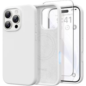 GONEZ Magnetic for iPhone 16 Pro Max Case, [Compatible with MagSafe] Anti-Scratch Microfiber Lining & Screen Protector, Silicone Camera Control, Shockproof Slim Phone Cover 6.9 inch, White