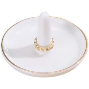 oskas White Ring Dish Holder,Engagement Wedding Bridal Shower GiftDecorative Trinket Tray,4 Inch,Ceramic,White