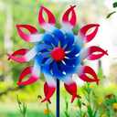 Wind Spinners Outdoor, 15 Inch Dia Metal Wind Sculpture & Spinner, Red White Blue Patriotic Kinetic Windmill for Garden Yard, 4th of July Independence Day Decor, 58" Tall (15 Inch-Red White Blue)
