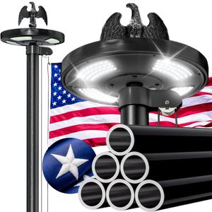 Heavy Duty 25 FT Flag Pole with Solar Light, Extra-Thick Aluminum, 100 MPH Wind Resistant, Includes 5x3 ft Nylon Embroidered Flag, Waterproof FlagPole Kit for Outside House