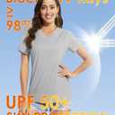 Boladeci Women's Swim Shirts - UPF 50+ Sun Protection Short Sleeve V Neck T-Shirts Workout Tops (Gray, S)
