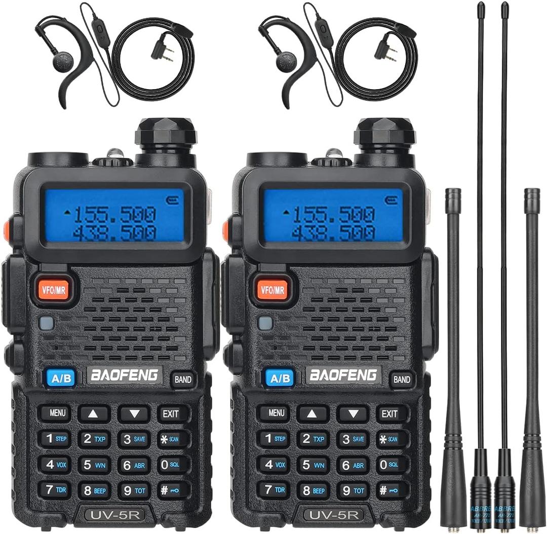 Baofeng UV-5R Radio Ham Radio Handheld Long Range UV5R Dual Band VHF UHF Rechargeable Two Way Radio Walkie Talkies for Adults with Earpiece Full Kit for Camping Hunting Survival Gear,2Pack