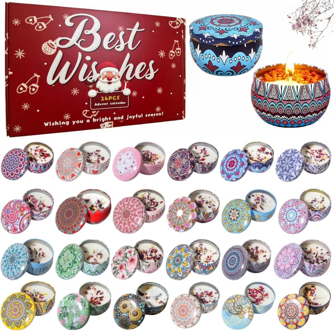 Advent Calendar 2025-24 Days Scented Candles Gift Set, Christmas Advent Calendars, Candle Advent Calendar, Aromatherapy Candle - Birthday Thanksgiving Mother's Day for Adult Women with Gift Box