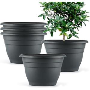 Plant Pots Set of 5, 10" Outside Diameter Flower Pots, 8.5" Inner Diameter Plant Planters with Drainage Hole, Durable Garden Pots Perfect for Indoor & Outdoor Plant Planting, Decor, Gray