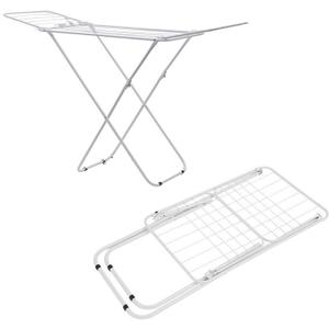 Foldable Clothes Drying Rack with Adjustable Gullwing, 2-Level Laundry Drying Rack for Indoor & Outdoor Use, Space-Saving, Free-Standing(120cmSWhite)