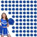 100pcs Blue Metallic Cheerleader Pom Poms with Baton Handle for Kids Adults Cheering Spirit Sports Party Dance Sportsteam