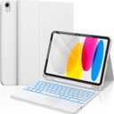 CHESONA for iPad 10th Generation Case with Keyboard, 2 Wireless Channels for iPad (A16) 11th/10th Gen (2025/2022), Backlight, Flip Stand Case with Pencil Holder, Multi-Touch Trackpad, White