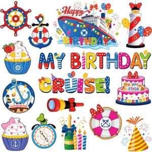 Dazoratix Birdthday Cruise Door Decorations - 16 PCs Mouse Ship Cabin Magnets Funny Reusable Anchor Magnet Cake Stateroom Accessories Magnetic Stickers for Carnival Summer Party Refrigerator Car Decor