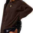 Women's Oversized Sweaters Crew Neck Long Sleeve Jumper Fuzzy Knit Pullover Tops (Chocolate Brown)