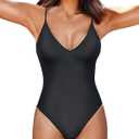 Tempt Me Women Sexy One Piece Swimsuits V Neck Bathing Suit (Small, Black)